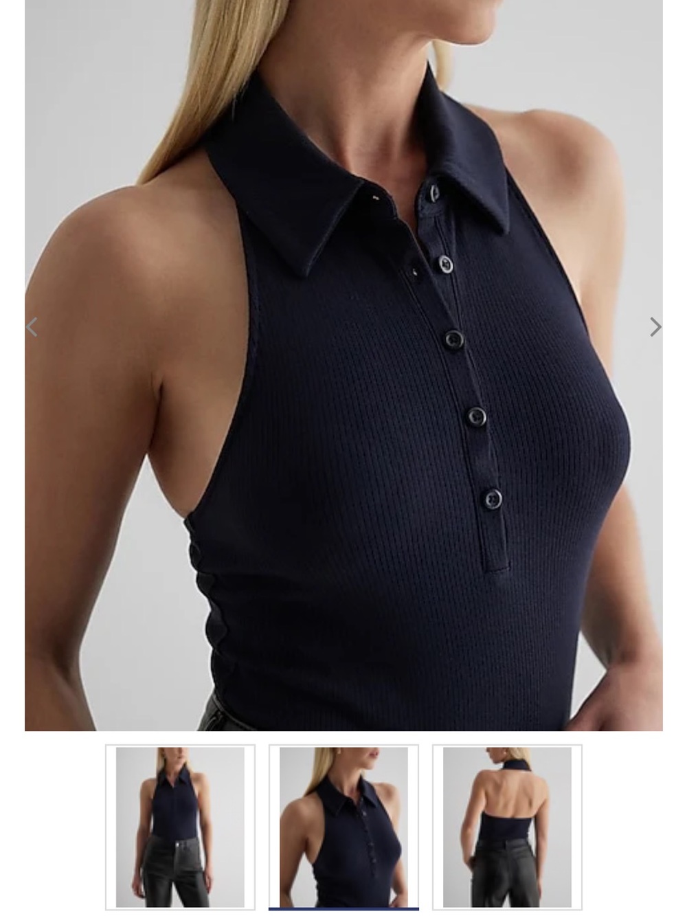 NWT EXPRESS Sleeveless Collared Knit Bodysuit - navy blue